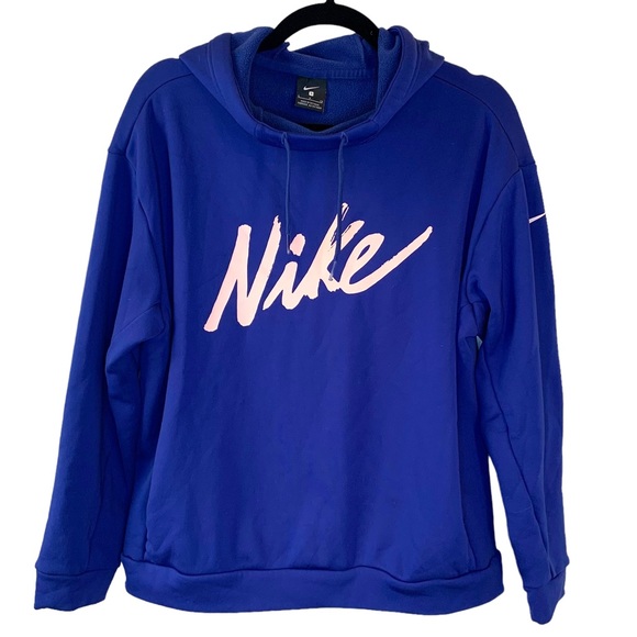 Nike Hoodie Blue Pink Logo Sweatshirt Side Pockets Women’s Small - Picture 1 of 6